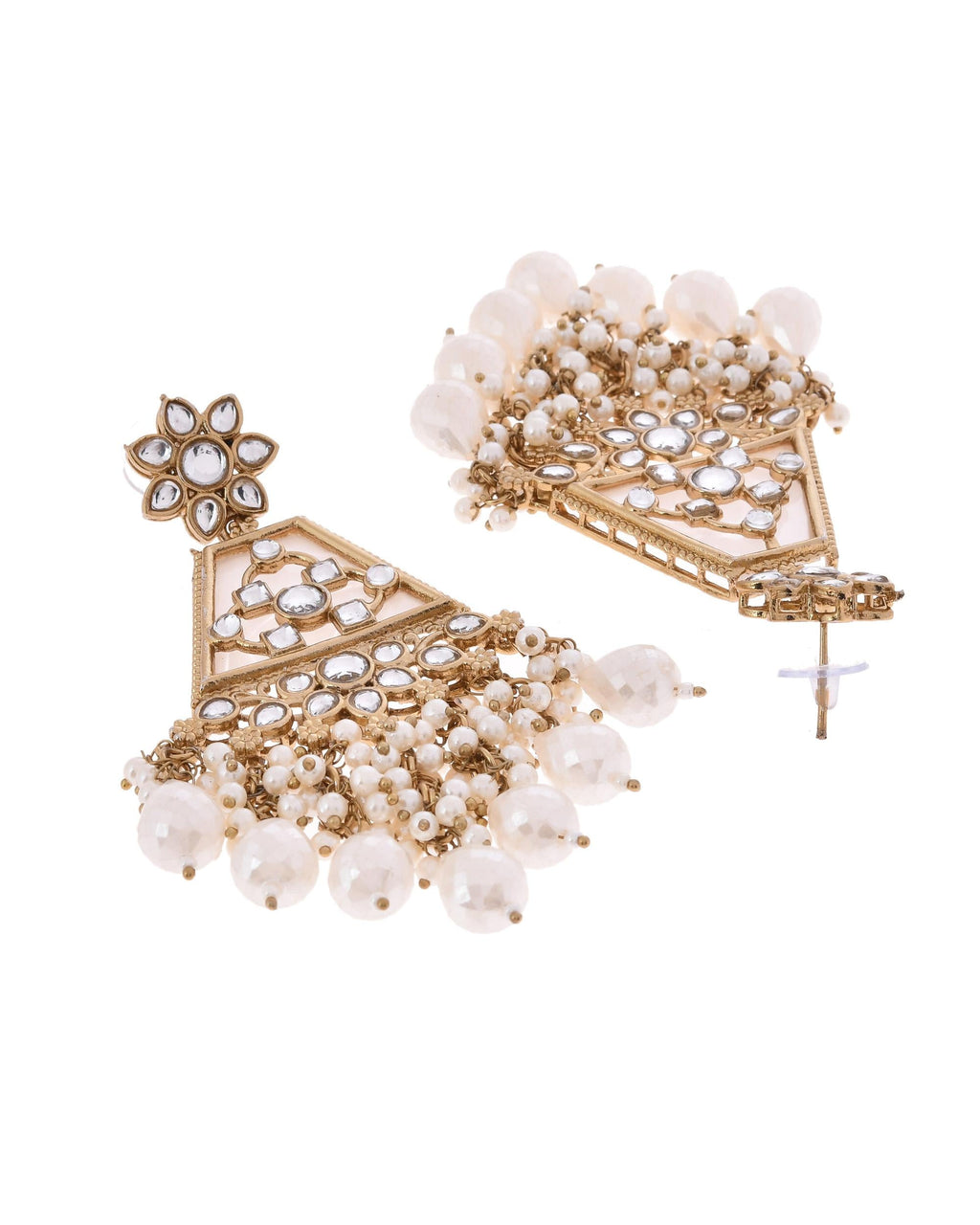 VOJ Gold-Polished Kundan Studded Contemporary Earrings | Grocsy
