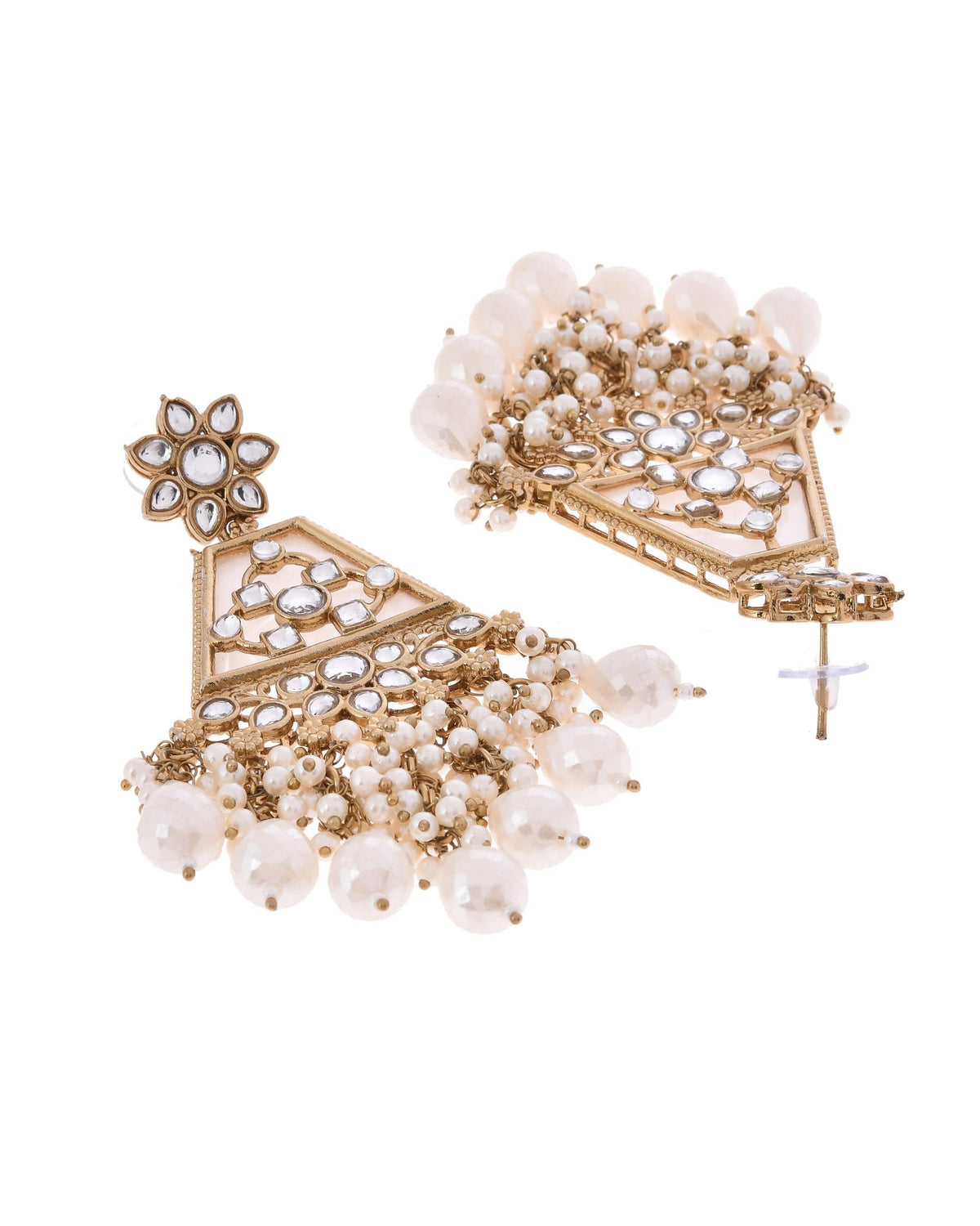 VOJ Gold-Polished Kundan Studded Contemporary Earrings | Grocsy