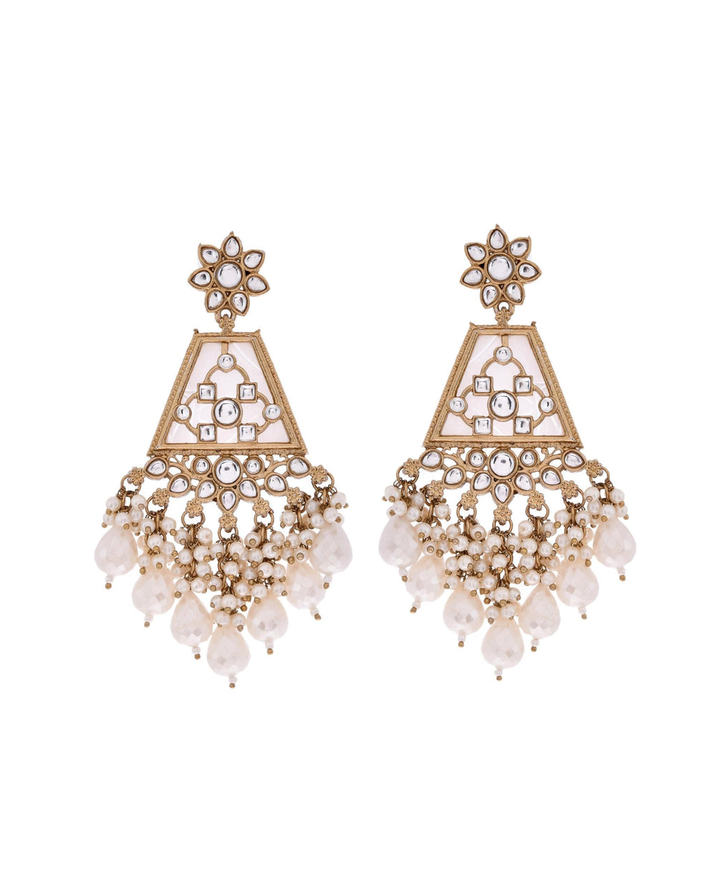 VOJ Gold-Polished Kundan Studded Contemporary Earrings | Grocsy