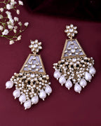 VOJ Gold-Polished Kundan Studded Contemporary Earrings | Grocsy