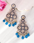 VOJ Blue Stone Studded Gold-Polished Crescent Shaped Earrings