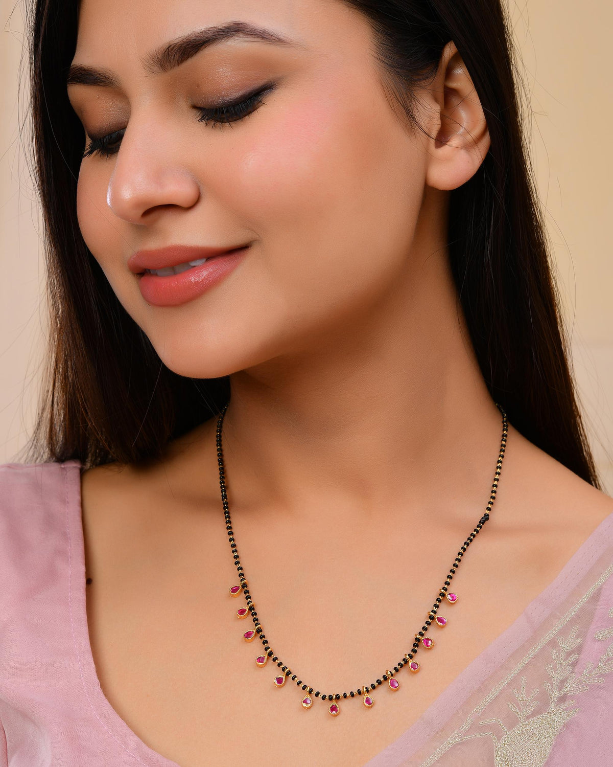 VOJ Gold-Polished Ad Studded Drop Shaped Mangalsutra | Grocsy