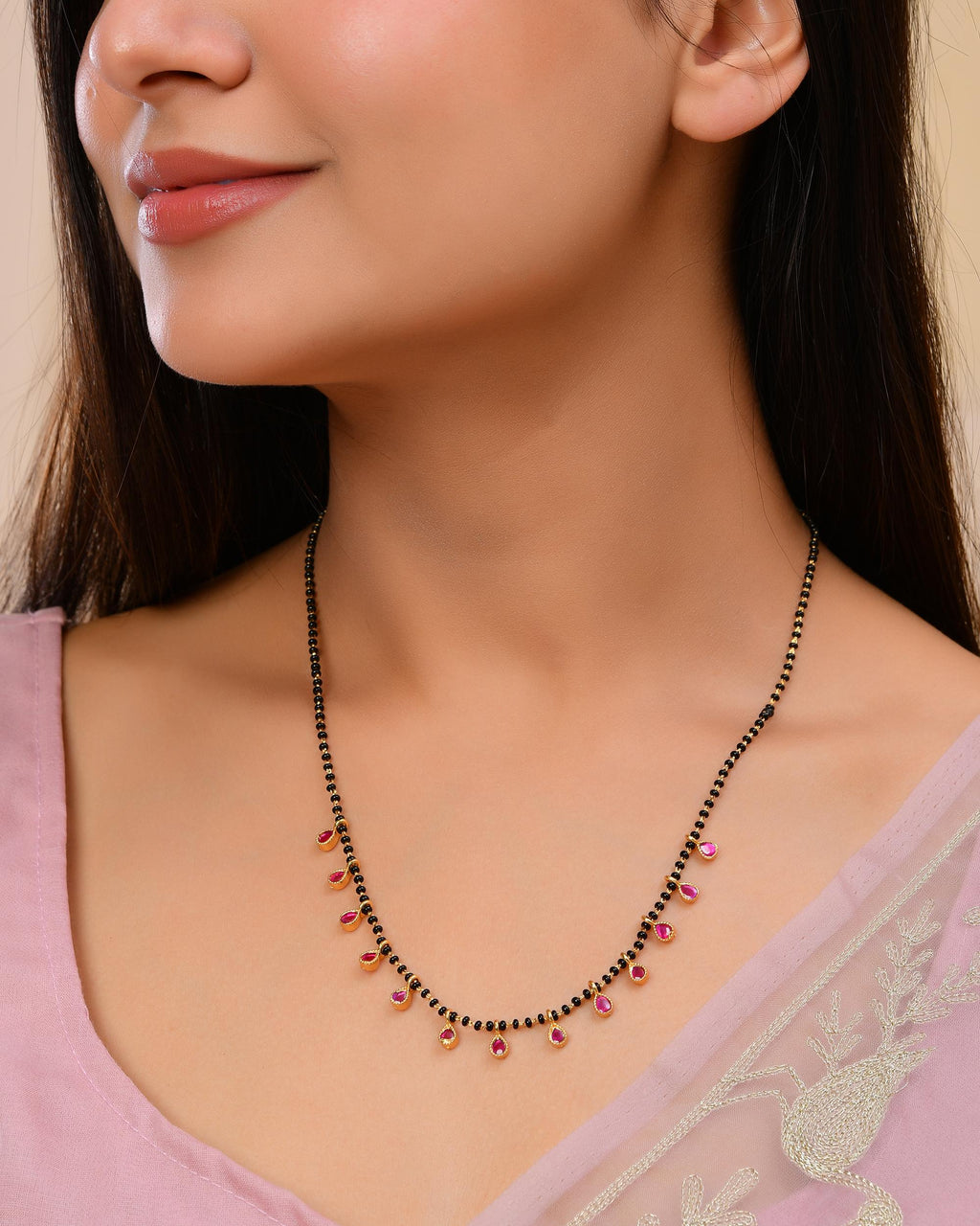 VOJ Gold-Polished Ad Studded Drop Shaped Mangalsutra | Grocsy