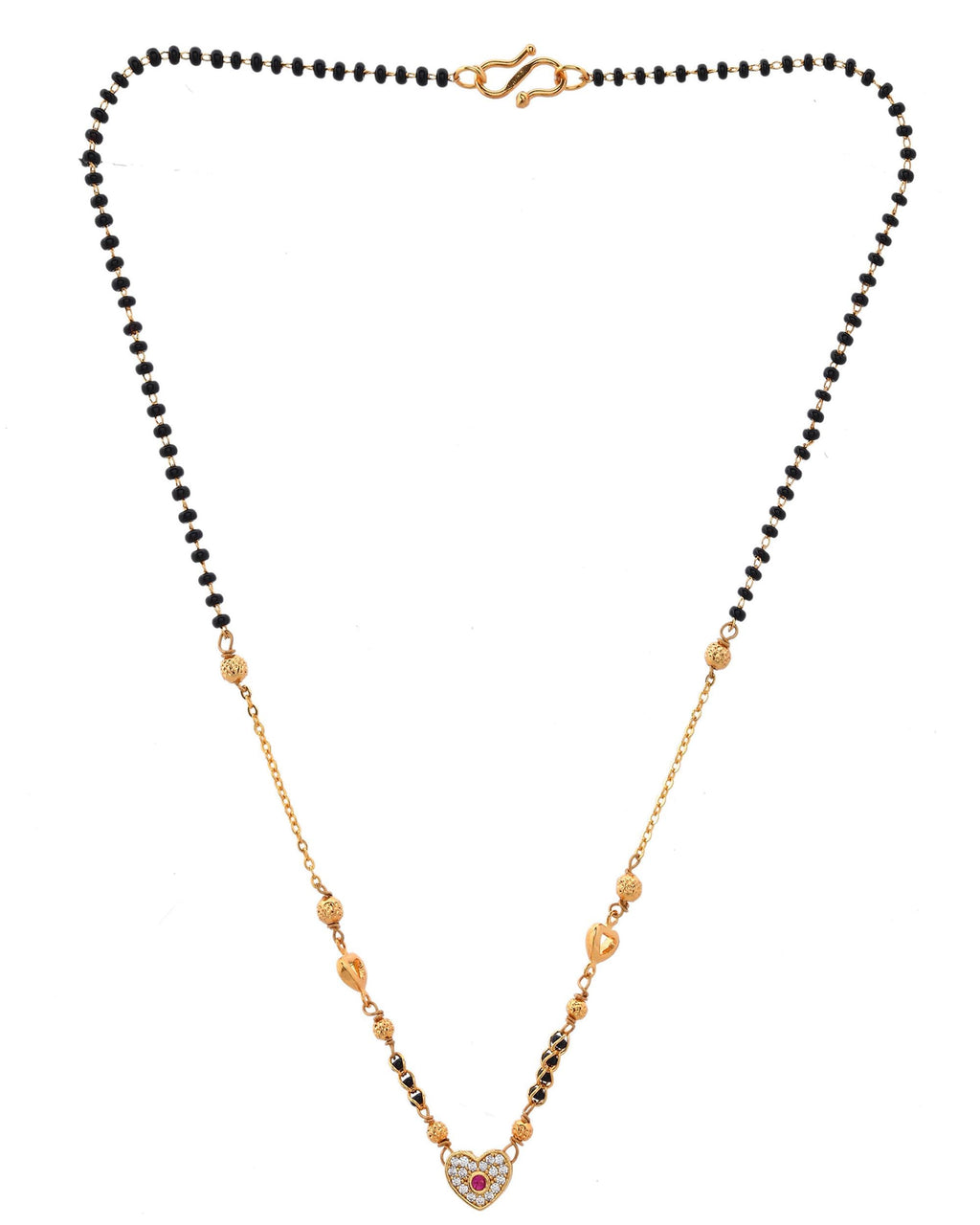 VOJ Gold-Polished Ad Studded Heart Shaped Mangalsutra | Grocsy