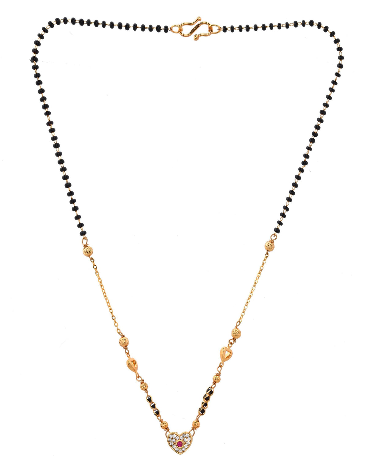 VOJ Gold-Polished Ad Studded Heart Shaped Mangalsutra | Grocsy