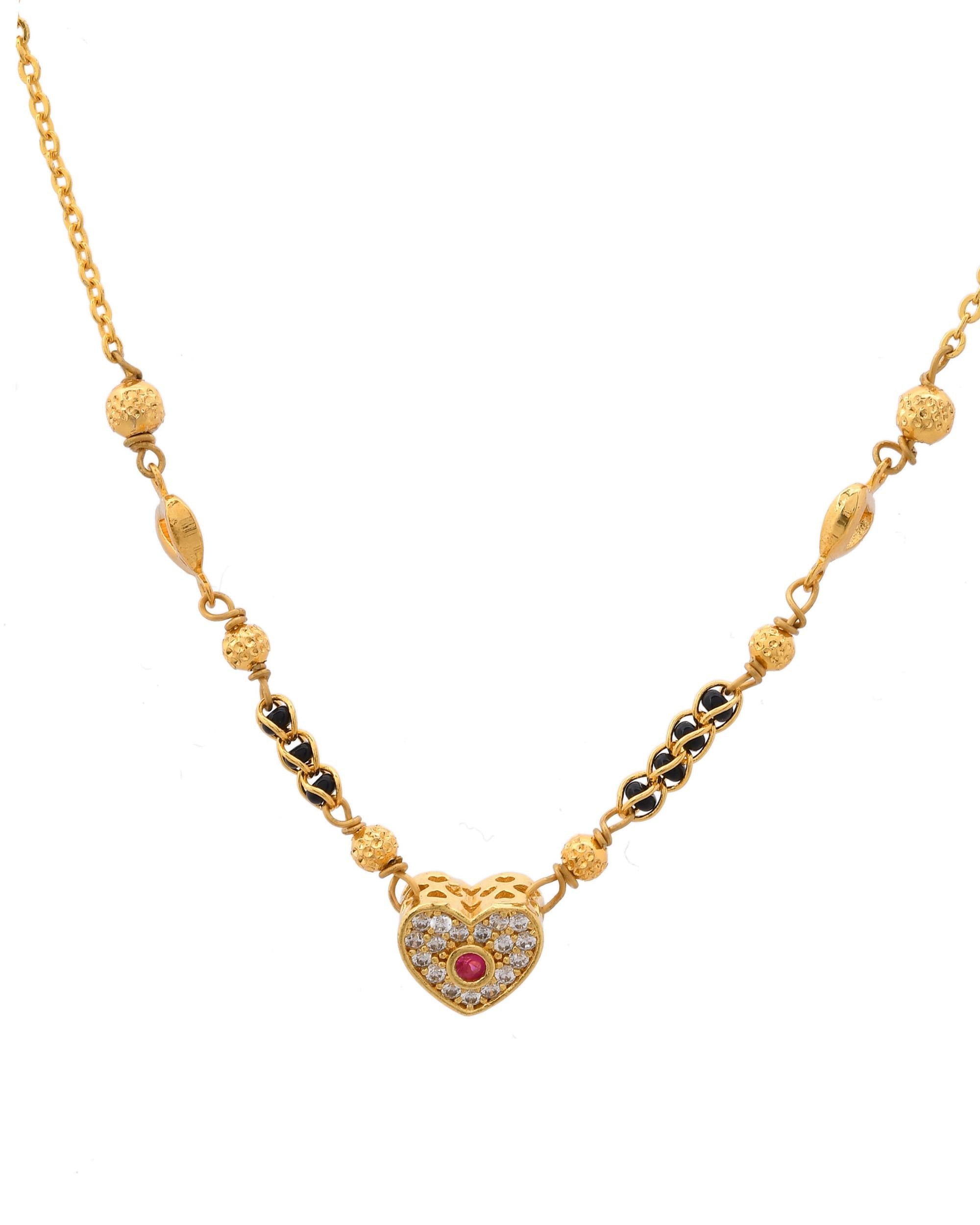 VOJ Gold-Polished Ad Studded Heart Shaped Mangalsutra | Grocsy