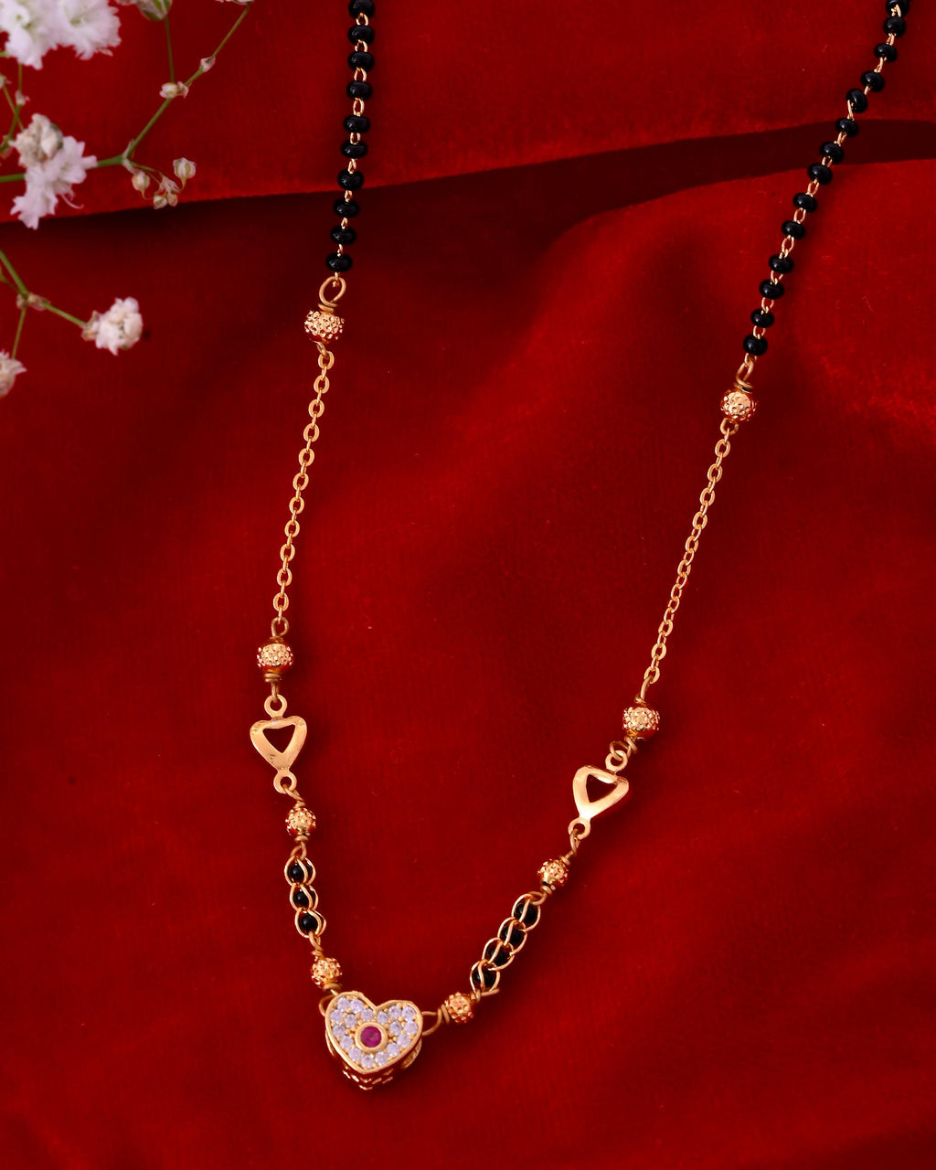 VOJ Gold-Polished Ad Studded Heart Shaped Mangalsutra | Grocsy