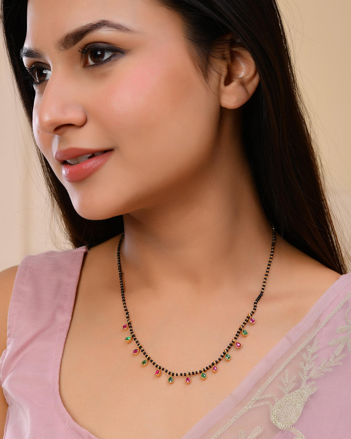 VOJ Gold-Polished Ad Studded Drop Shaped Mangalsutra | Grocsy
