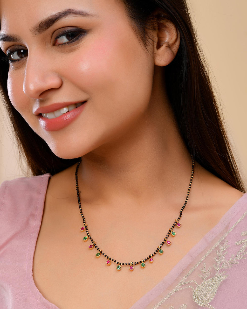 VOJ Gold-Polished Ad Studded Drop Shaped Mangalsutra | Grocsy