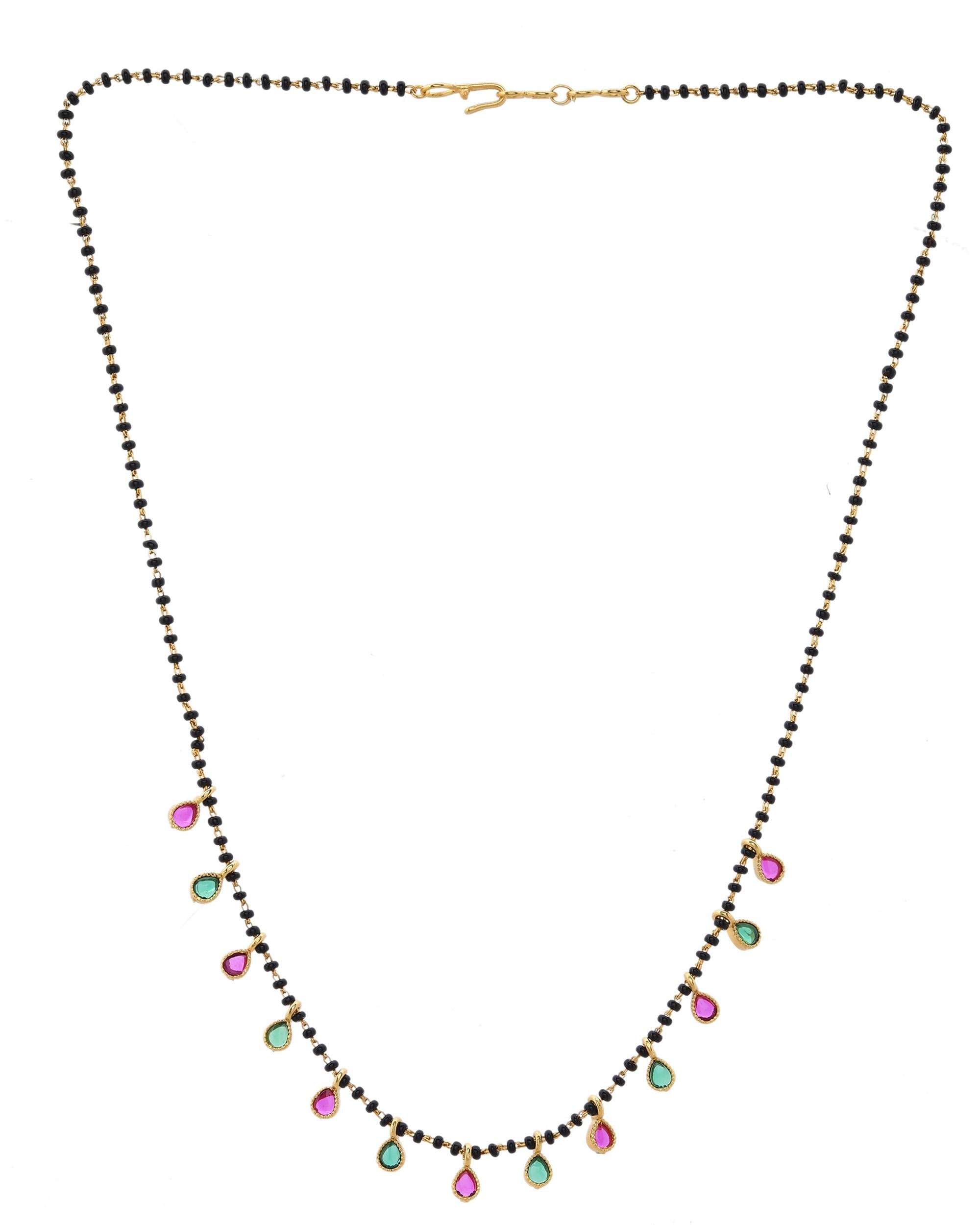 VOJ Gold-Polished Ad Studded Drop Shaped Mangalsutra | Grocsy