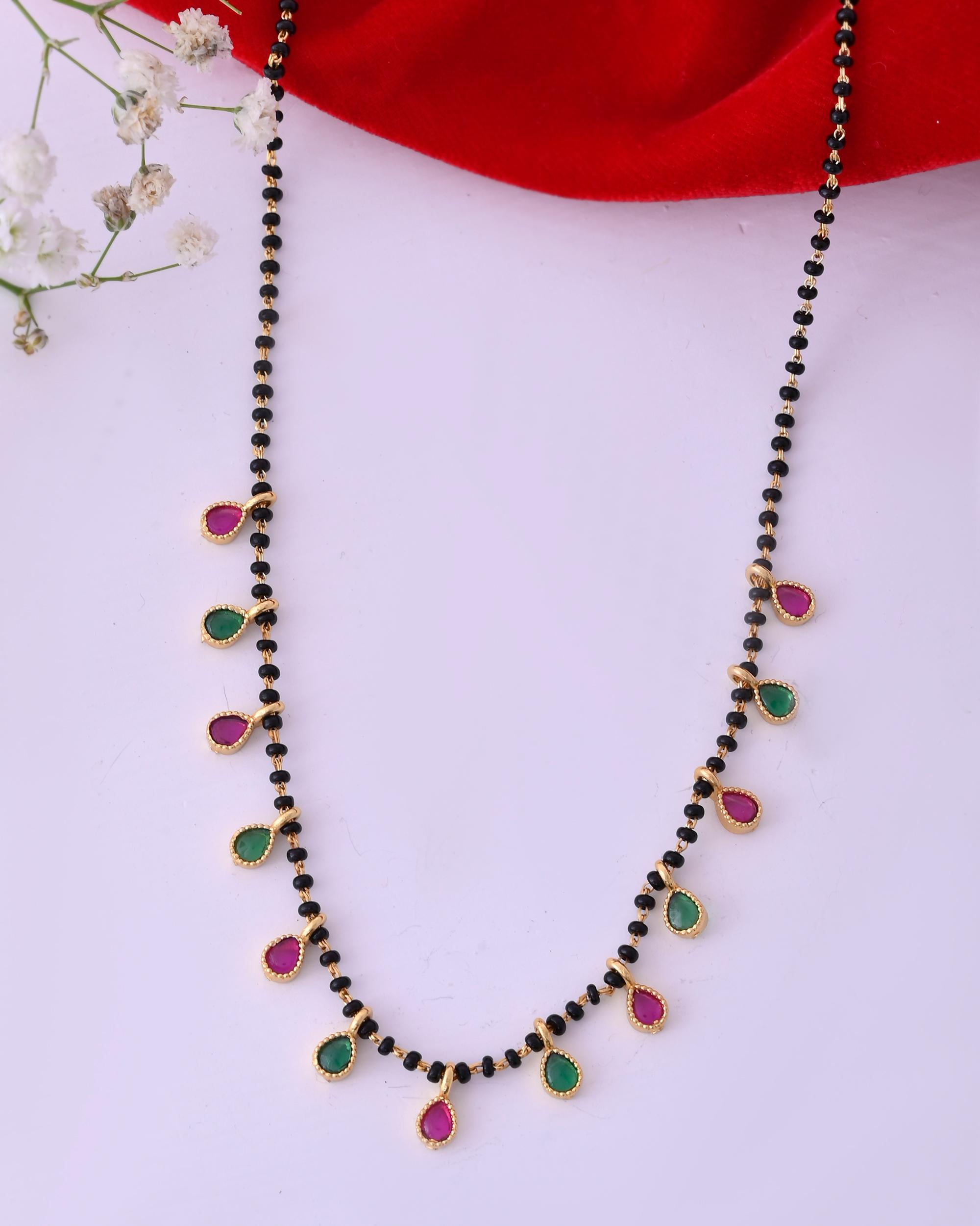 VOJ Gold-Polished Ad Studded Drop Shaped Mangalsutra | Grocsy