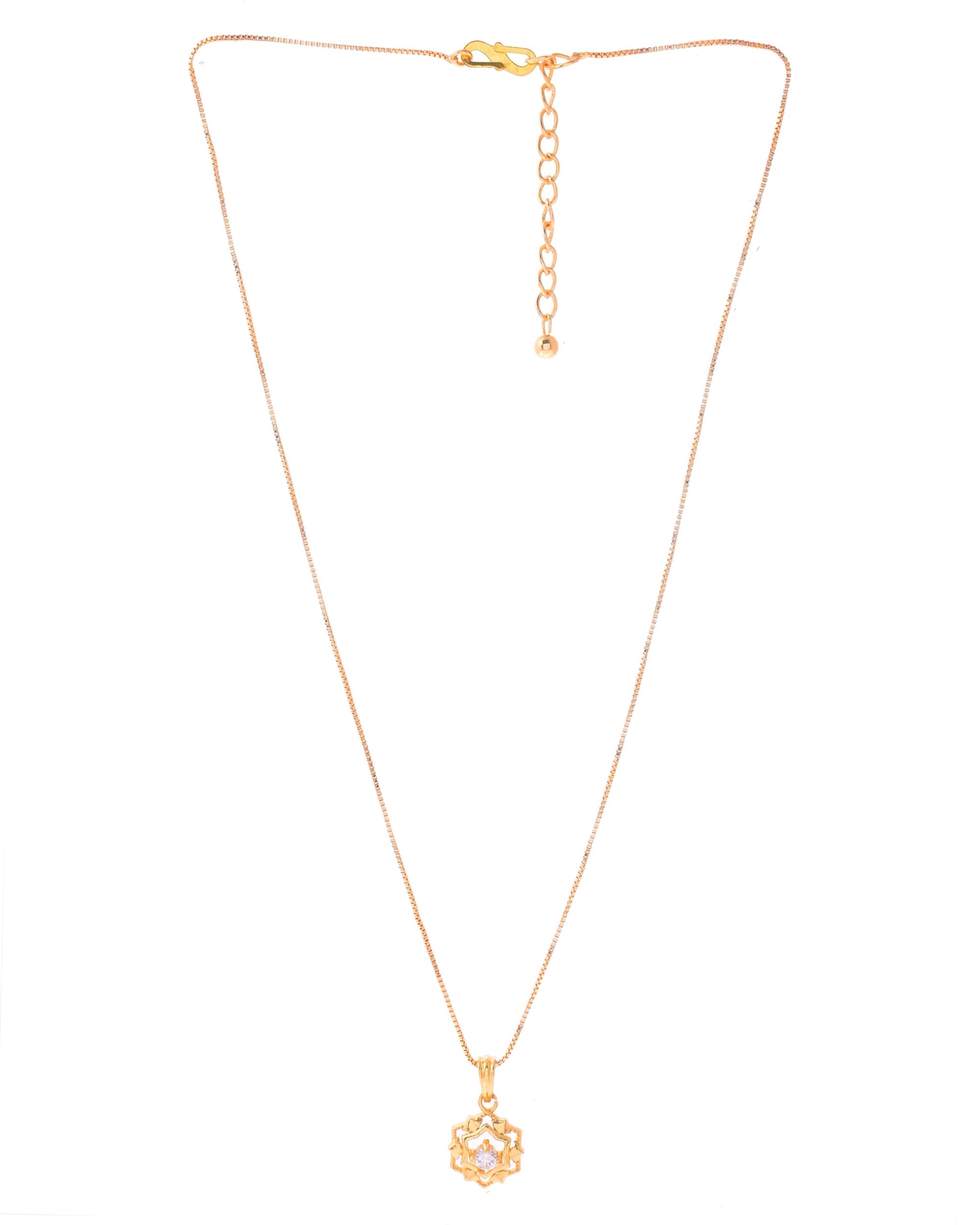 VOJ Gold-Polished Flower Shaped AD Studded Pandent With Chain | Grocsy