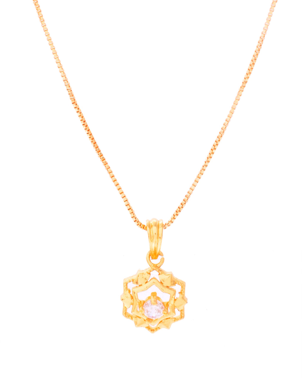 VOJ Gold-Polished Flower Shaped AD Studded Pandent With Chain | Grocsy