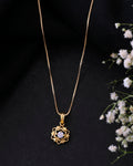 VOJ Gold-Polished Flower Shaped AD Studded Pandent With Chain | Grocsy
