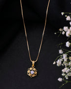 VOJ Gold-Polished Flower Shaped AD Studded Pandent With Chain | Grocsy