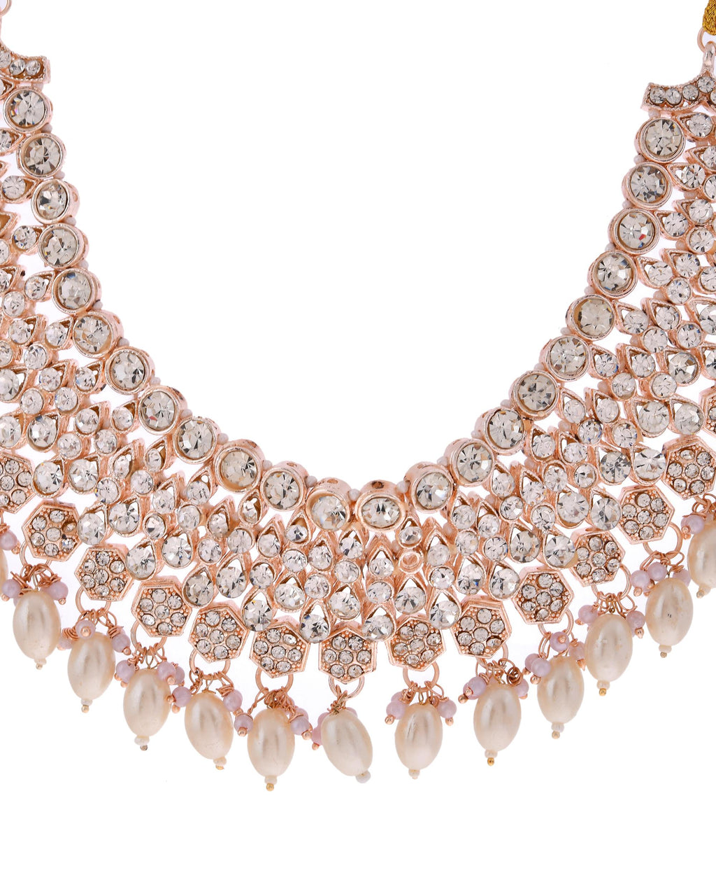 VOJ Gold-Polished Stone Studded Choker Jewellery Set With Maang Tikka | Grocsy