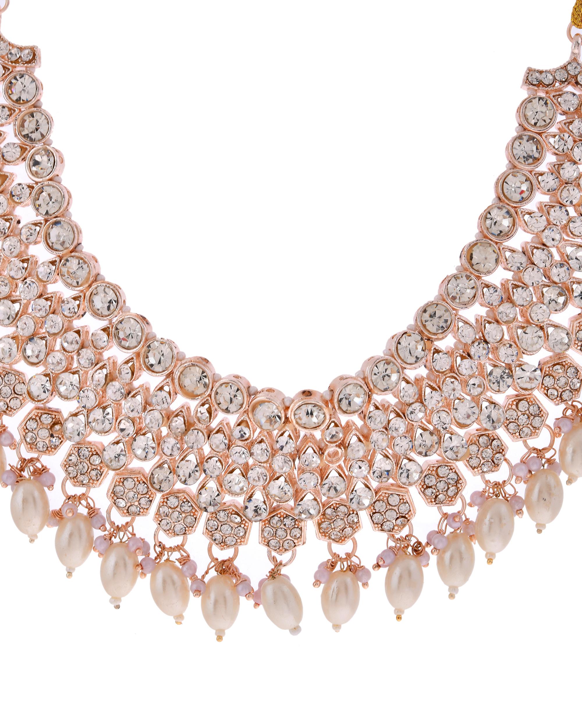 VOJ Gold-Polished Stone Studded Choker Jewellery Set With Maang Tikka | Grocsy