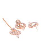 VOJ Gold-Polished Stone And White Beaded Choker Jewellery Set With Maang Tikka | Grocsy