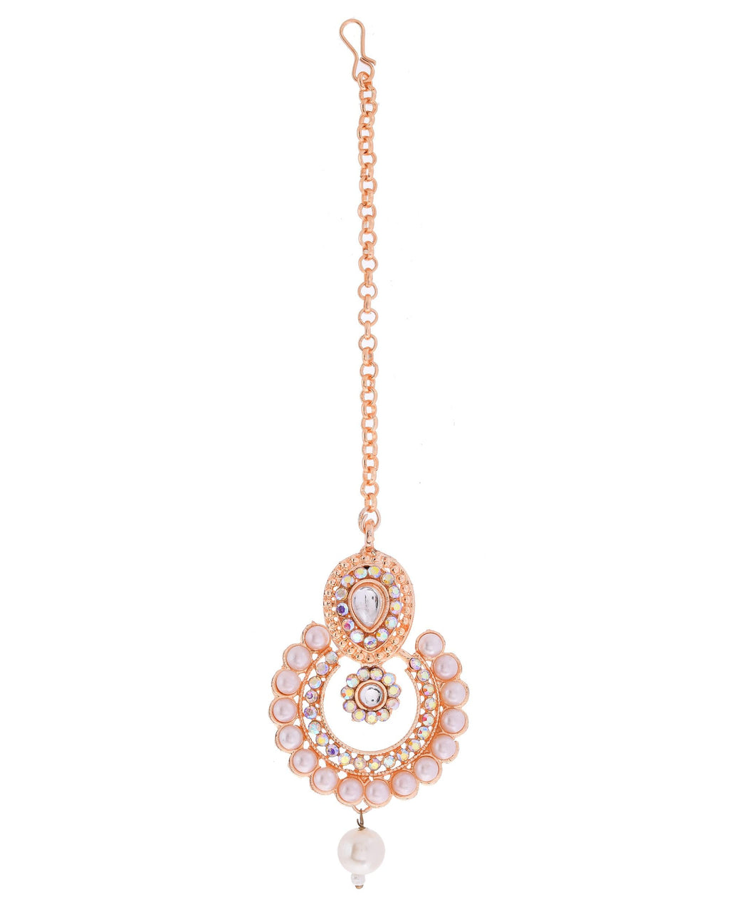 VOJ Gold-Polished Stone And White Beaded Choker Jewellery Set With Maang Tikka | Grocsy