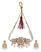 VOJ Gold-Polished Kundan And White Beaded Jewellery Set | Grocsy