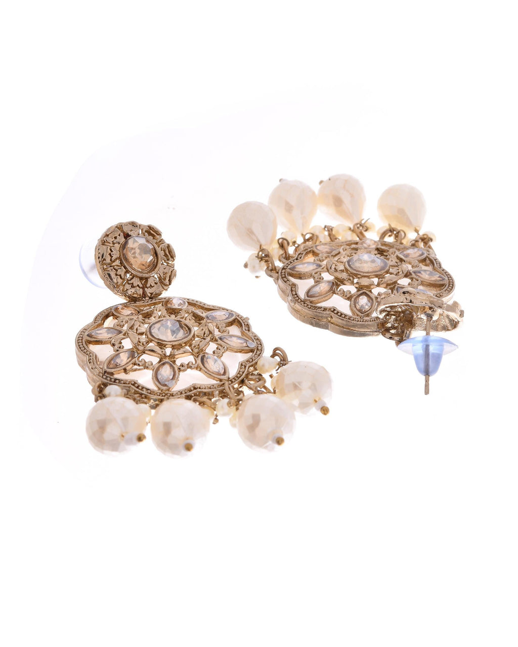 VOJ Gold-Polished Kundan And White Beaded Jewellery Set | Grocsy