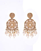 VOJ Gold-Polished Kundan And White Beaded Jewellery Set | Grocsy