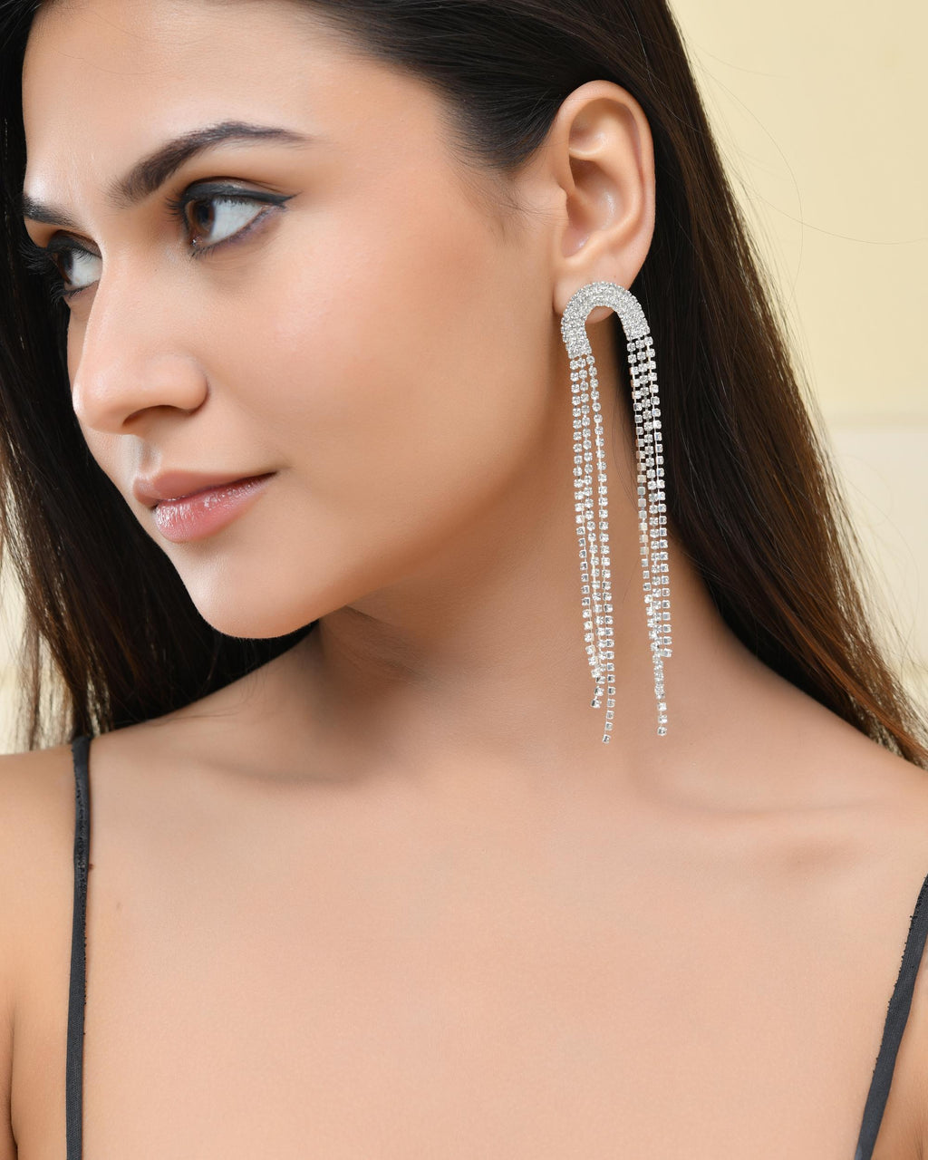 VOJ Silver-Plated Crystals Stone Studded Contemporary Drop Earrings | Grocsy