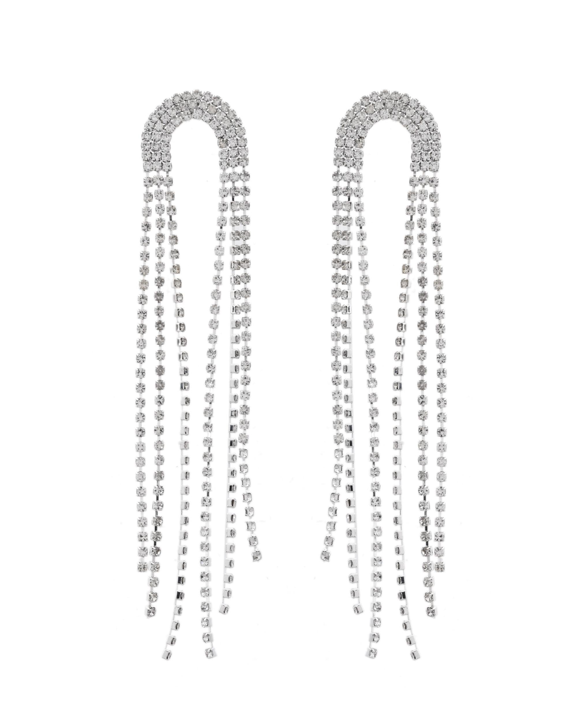 VOJ Silver-Plated Crystals Stone Studded Contemporary Drop Earrings | Grocsy