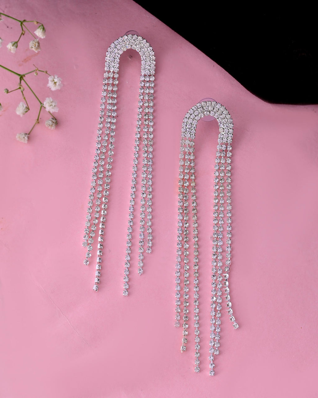 VOJ Silver-Plated Crystals Stone Studded Contemporary Drop Earrings | Grocsy