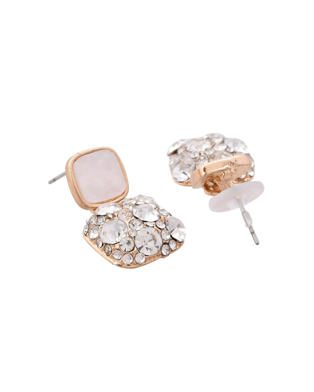 VOJ Stainless Steel Crystal Studded Square Shaped Studs | Grocsy