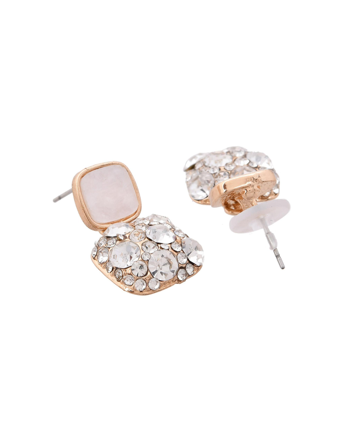VOJ Stainless Steel Crystal Studded Square Shaped Studs | Grocsy
