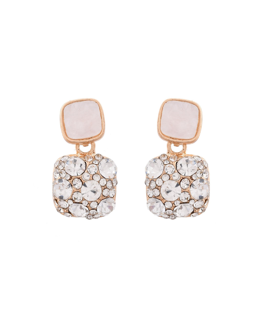 VOJ Stainless Steel Crystal Studded Square Shaped Studs | Grocsy