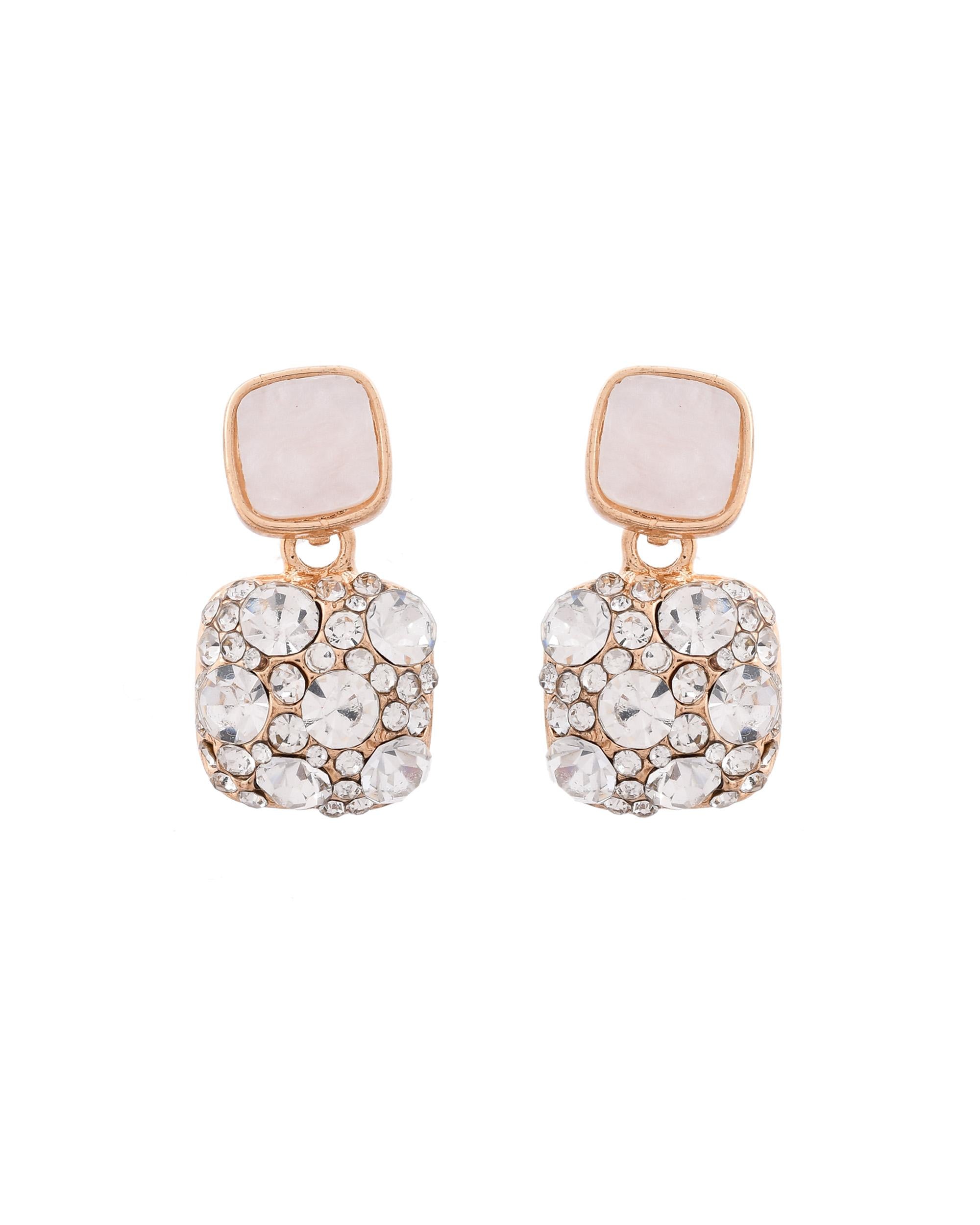 VOJ Stainless Steel Crystal Studded Square Shaped Studs | Grocsy