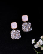 VOJ Stainless Steel Crystal Studded Square Shaped Studs | Grocsy