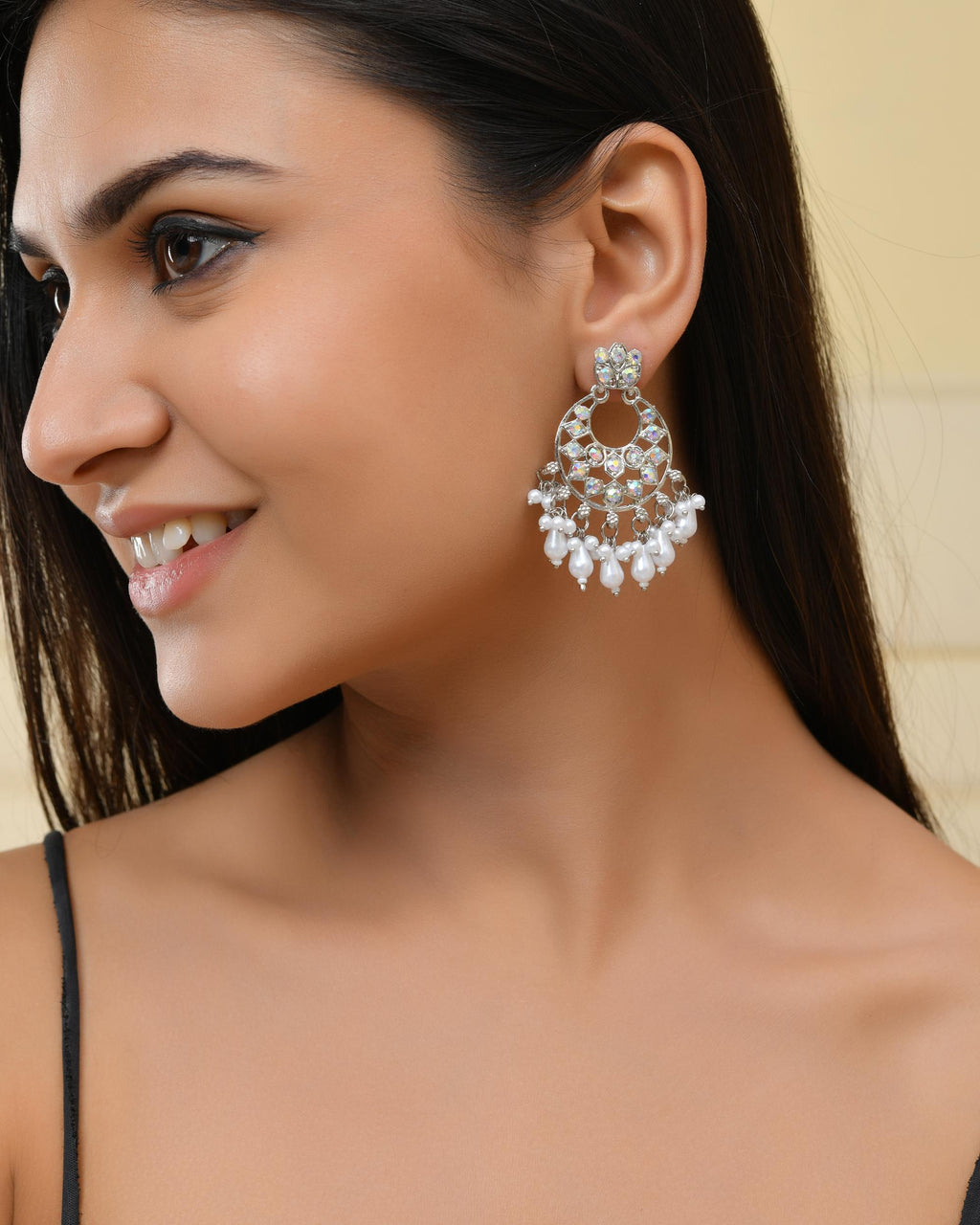 VOJ Silver Plated Stone Studded Studs Earrings | Grocsy