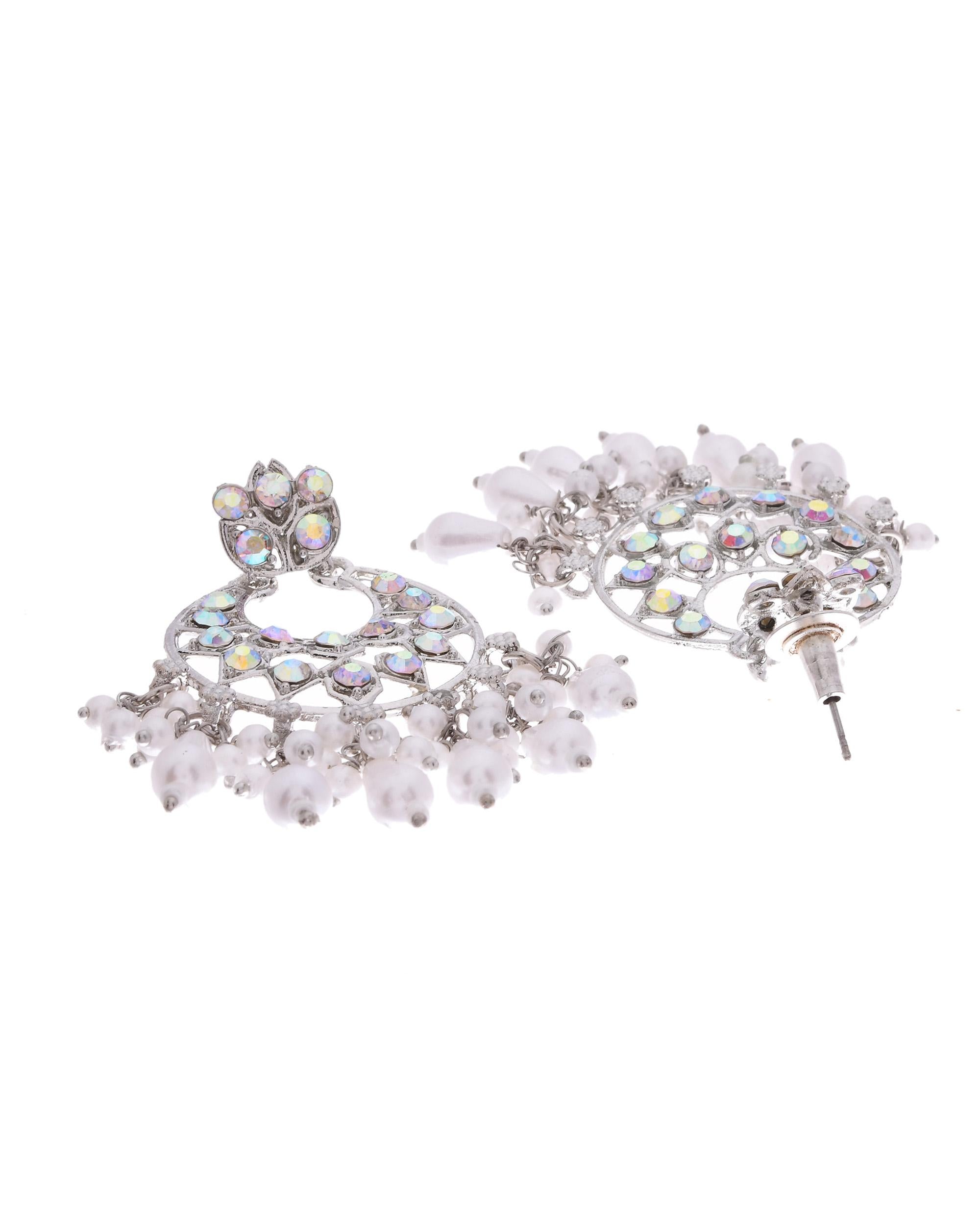 VOJ Silver Plated Stone Studded Studs Earrings | Grocsy