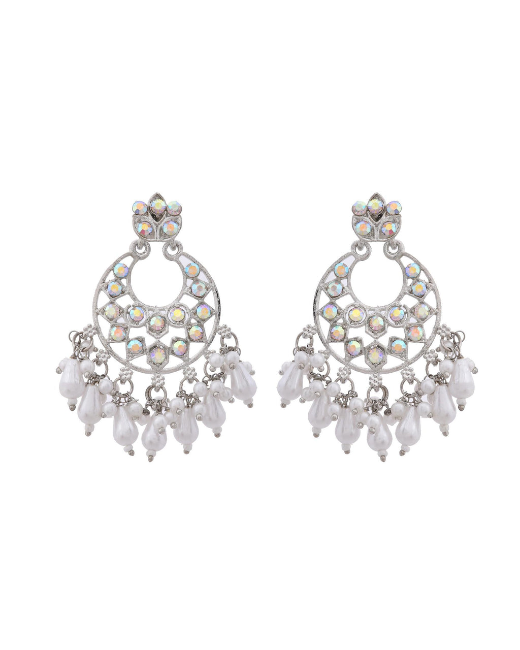 VOJ Silver Plated Stone Studded Studs Earrings | Grocsy