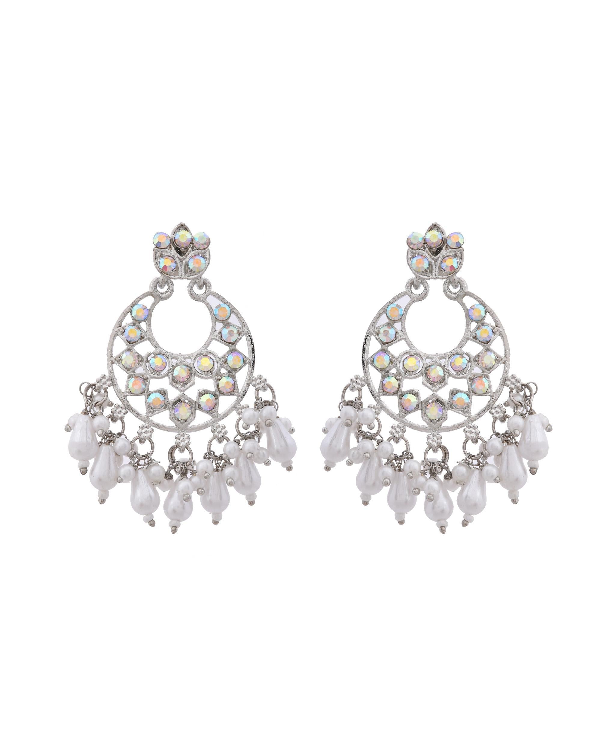 VOJ Silver Plated Stone Studded Studs Earrings | Grocsy
