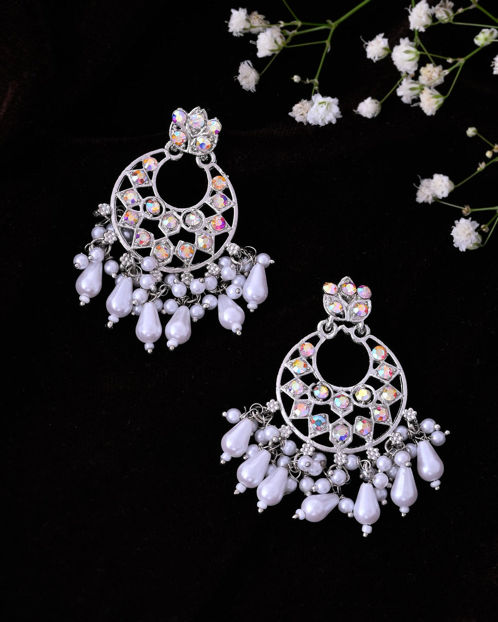 VOJ Silver Plated Stone Studded Studs Earrings | Grocsy