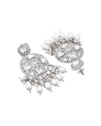 VOJ Silver Plated Stone Studded Crescent Shaped Earrings