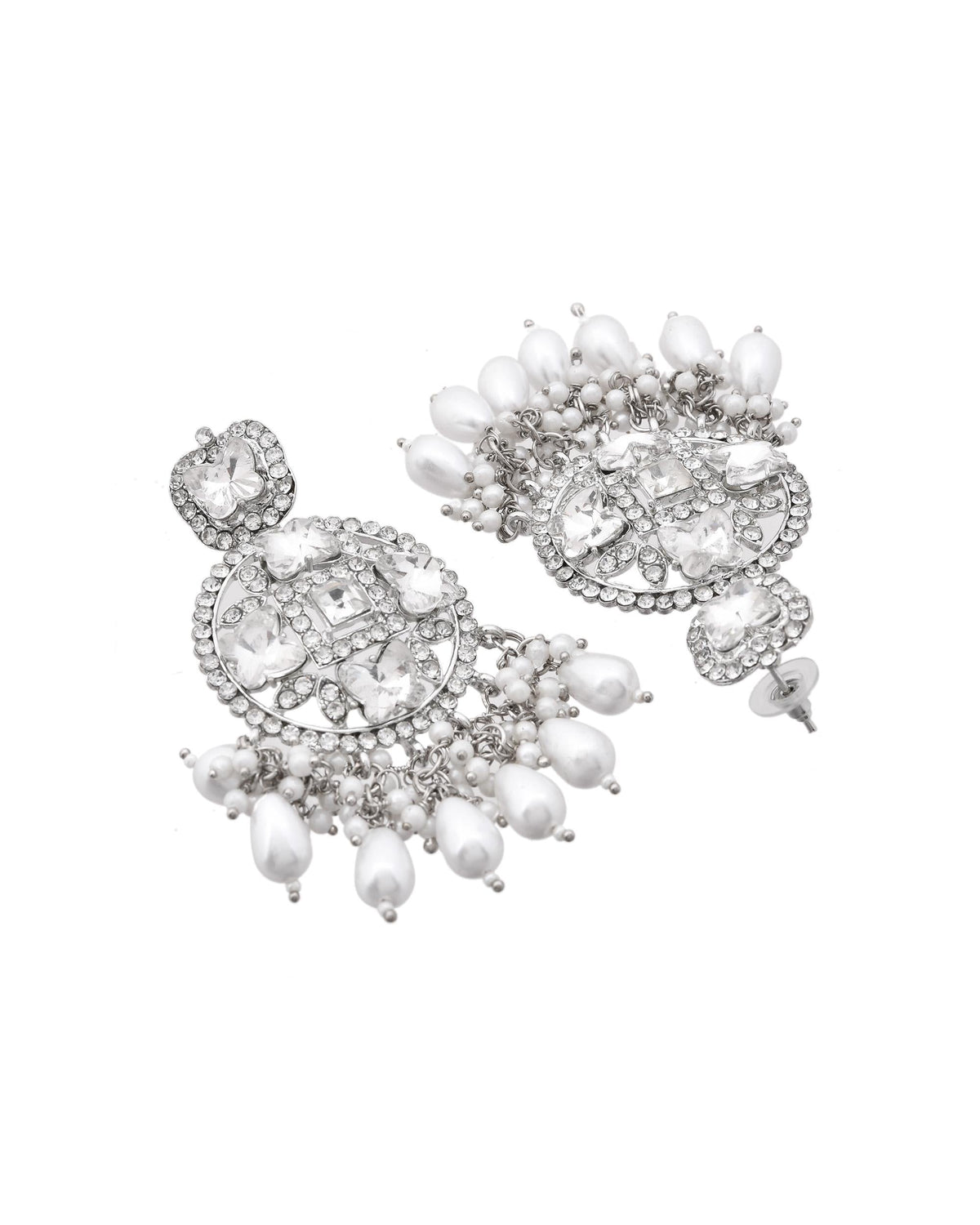 VOJ Silver Plated Stone Studded Crescent Shaped Earrings