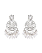 VOJ Silver Plated Stone Studded Crescent Shaped Earrings