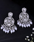 VOJ Silver Plated Stone Studded Crescent Shaped Earrings