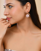 VOJ Rose Gold-Polished Pearl With Bow Shaped Designer Earrings