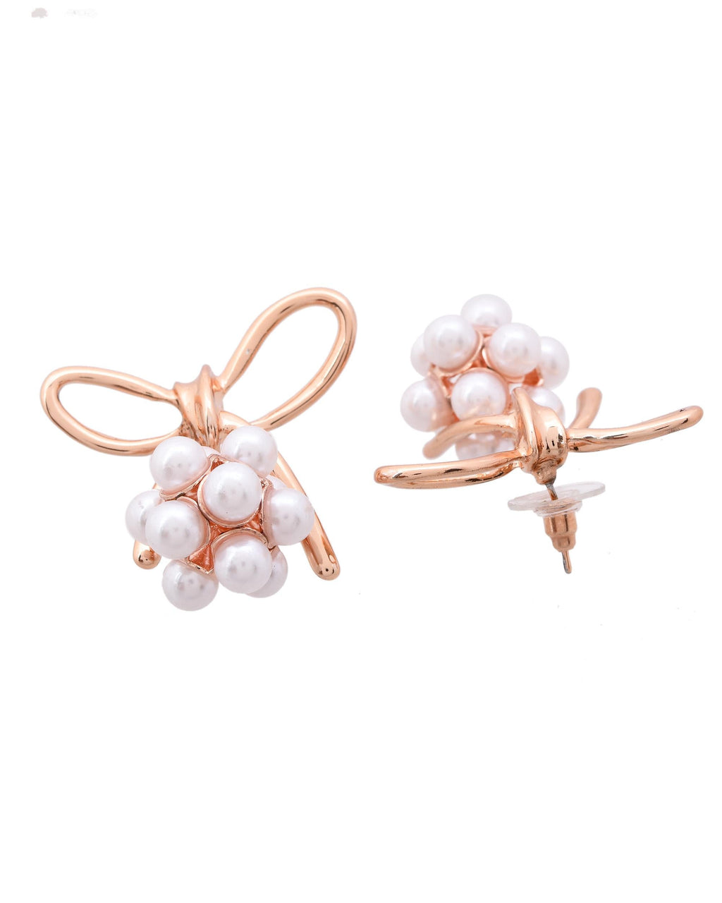 VOJ Rose Gold-Polished Pearl With Bow Shaped Designer Earrings