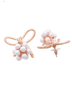 VOJ Rose Gold-Polished Pearl With Bow Shaped Designer Earrings