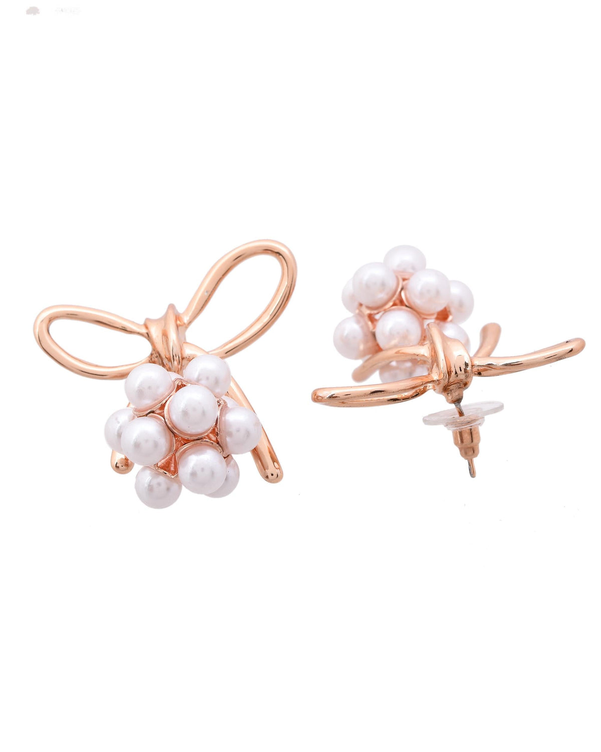 VOJ Rose Gold-Polished Pearl With Bow Shaped Designer Earrings