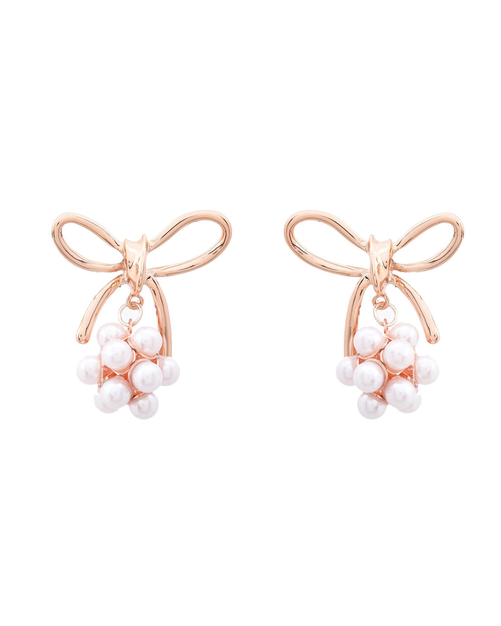 VOJ Rose Gold-Polished Pearl With Bow Shaped Designer Earrings