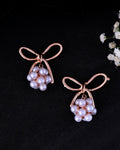 VOJ Rose Gold-Polished Pearl With Bow Shaped Designer Earrings