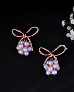 VOJ Rose Gold-Polished Pearl With Bow Shaped Designer Earrings